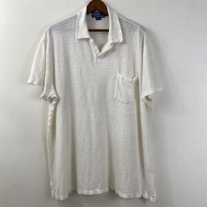 Polo Ralph Lauren 100% Linen Loop Collar Johnny Polo Shirt XL Cream Off-White
